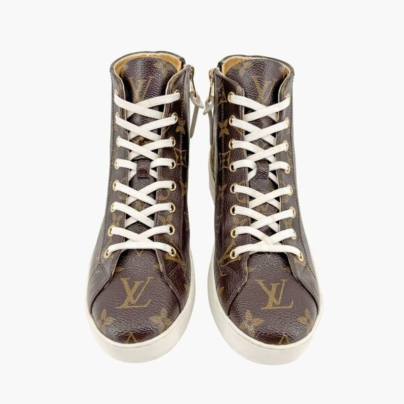 Louis Vuitton High Top Sneaker Boot EU 37 US 7 Brown LV Monogram Trainer Bootie - Picture 2 of 14